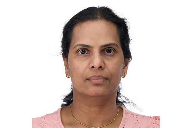 dark complexion middle aged woman with dark hair on white background for passport.